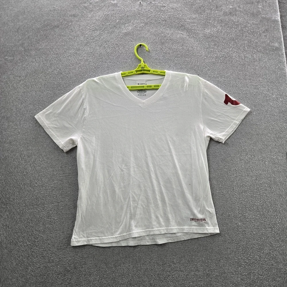 True Religion Men Shirt LARGE White Letter‎ Logo Short Sleeve